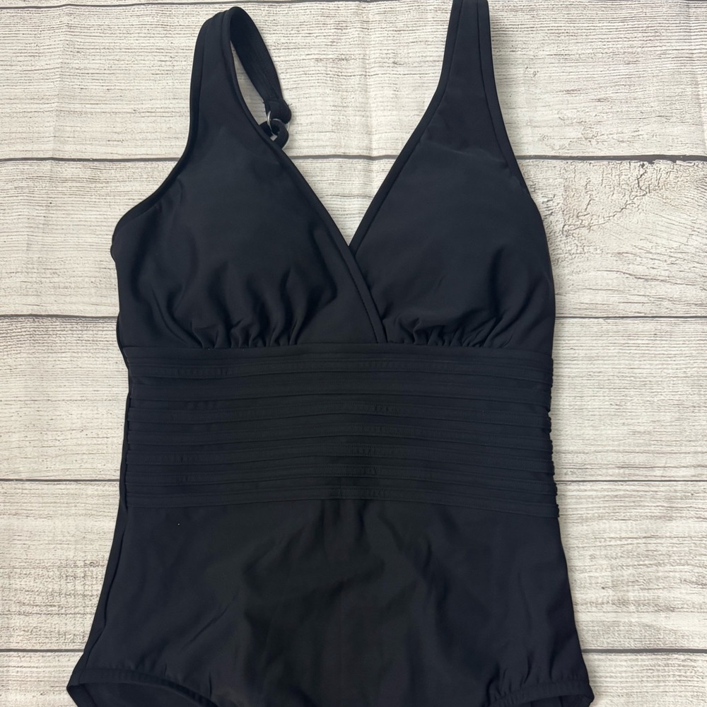 Aqua Green Women's Surplice Trim Overlay black One Piece M
